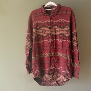 Southwestern Pattern Button-Up Shirt in Brick Red and Tan